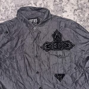 Y2K Metro Black Rue21 Felt Cross Button-Up Shirt